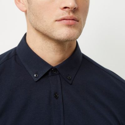 Navy blue muscle fit casual shirt
